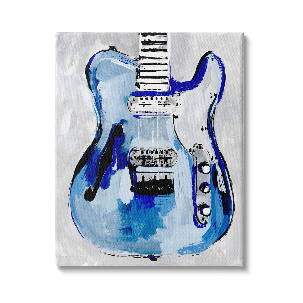 Stupell Industries Abstract Rockstar Guitar Modern Painting Blue Grey Canvas Wall Art
